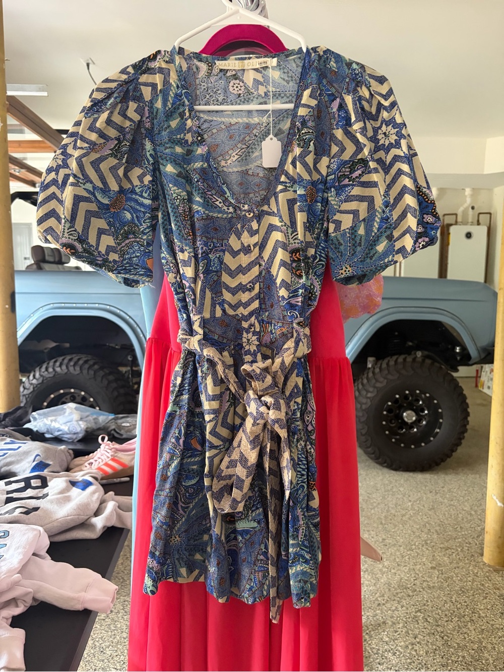 NWOT Marie Oliver Blue Multi Print Wrap Jumpsuit